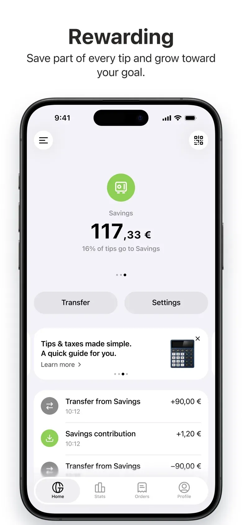 GlobalTips staff app savings account fed from tips
