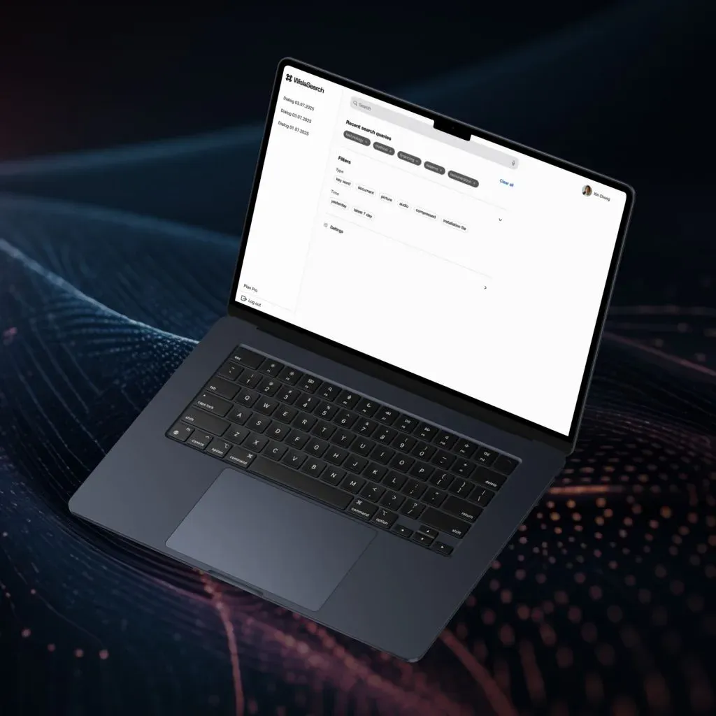 The WislaSearch assistant running on a laptop, indexing a private knowledge base
