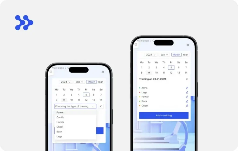 Calendar CleverFit Progressive Web App for gym